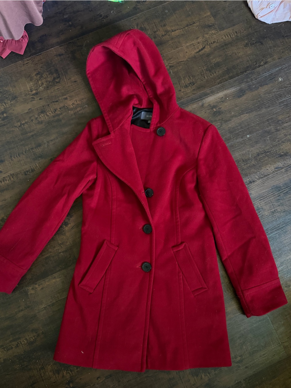 Liz Claiborne Women's Red Hooded Pea Coat